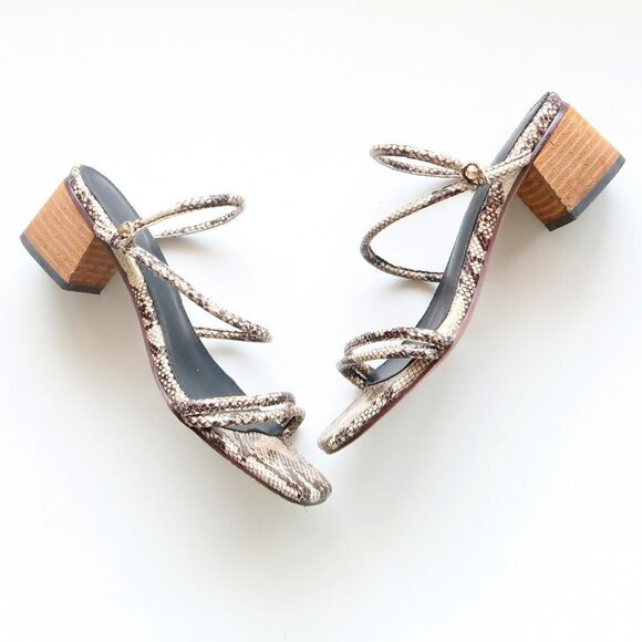 Mi.im Snakeskin Strappy Square Toe Block Heel Mule Sandals / Summer Shoes 7.5 - Picture 1 of 16